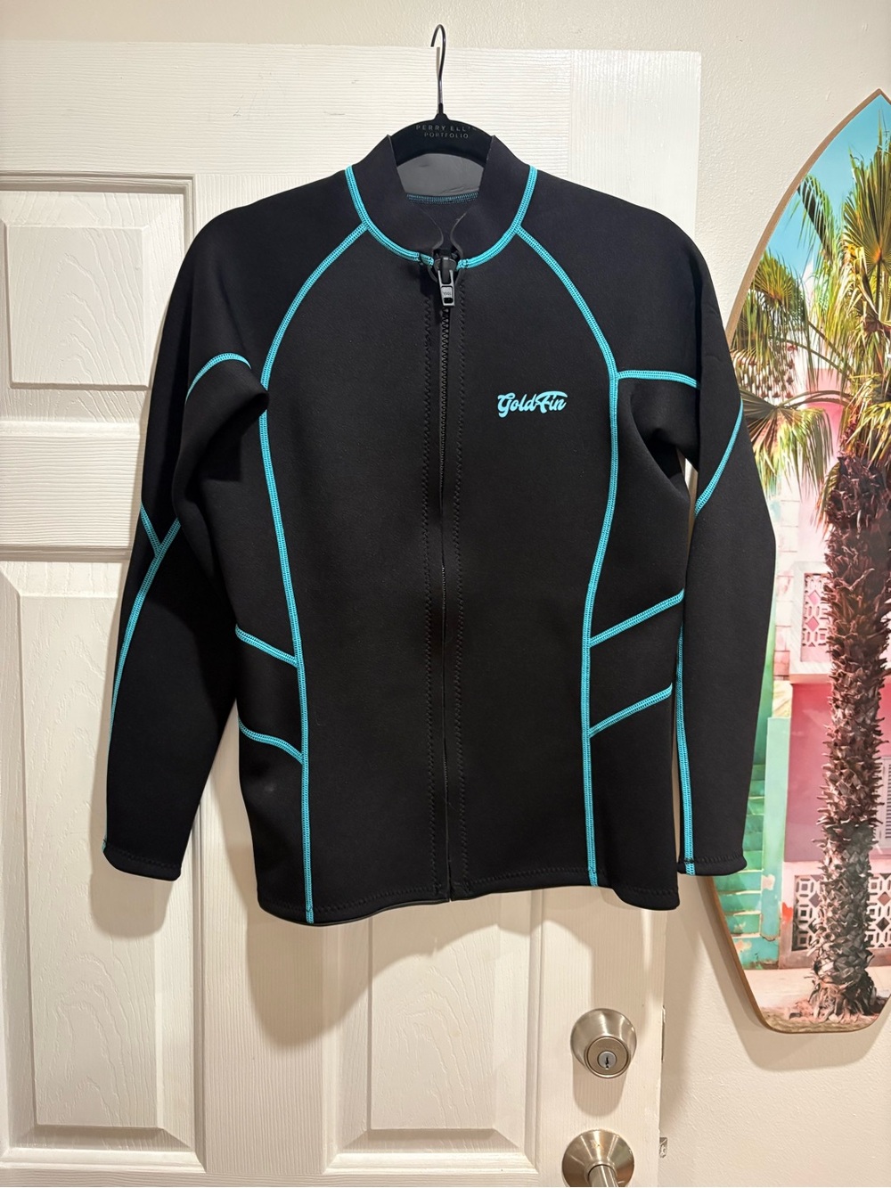 Women’s Black Swim Rash Guard with Teal Contrast